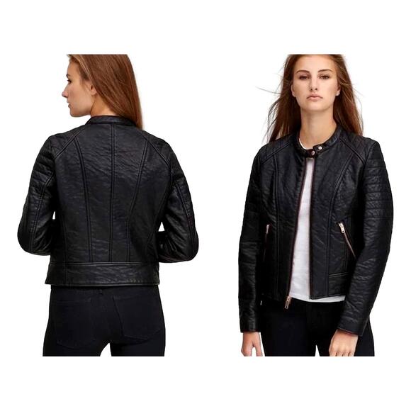 Marc New York Vegan Leather Cafe Racer Motorcycle Biker Jacket | M/L - Picture 2 of 11